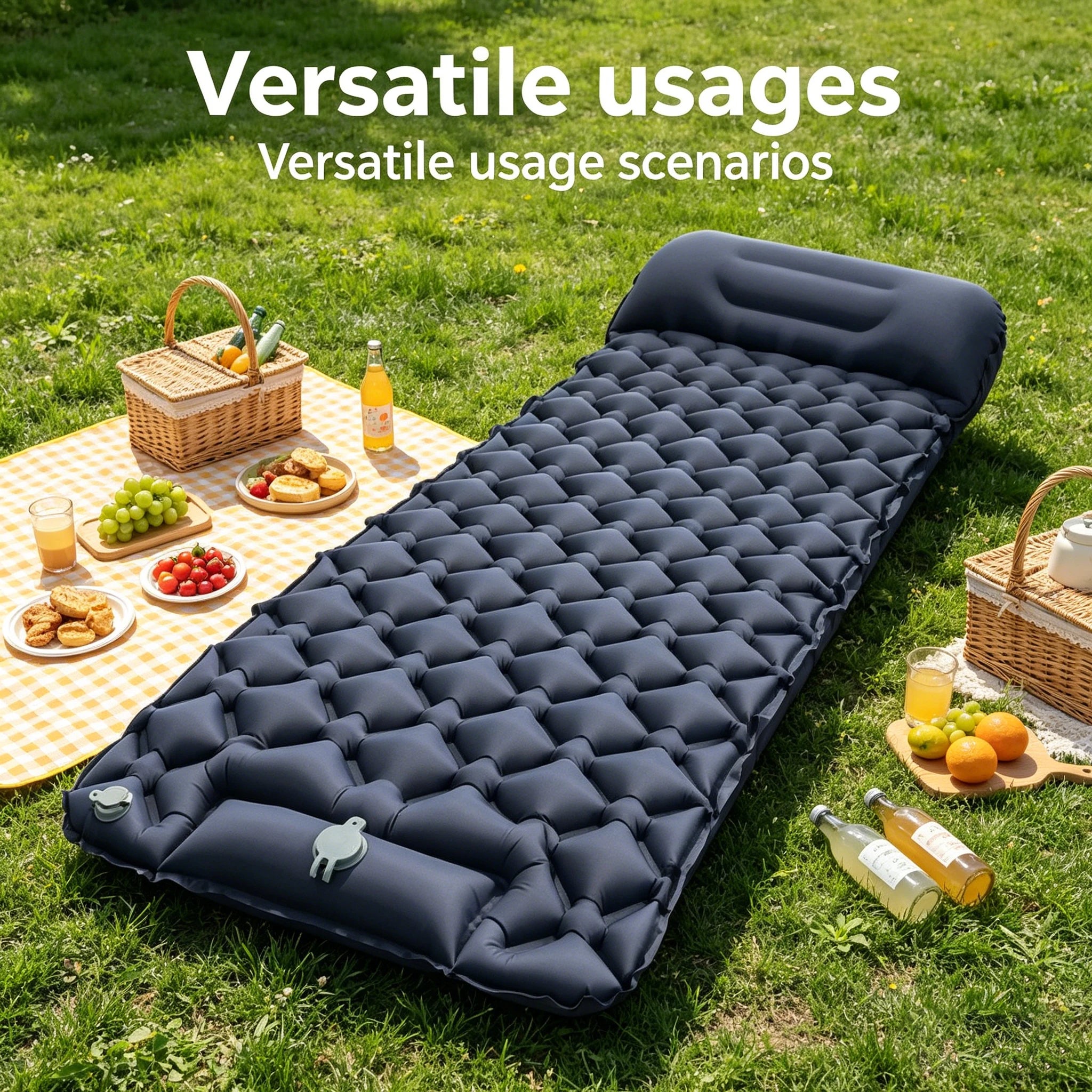 Single Person Inflatable Camping Mattress, 4" Thick Ergonomic Sleeping Pad with Pillow, Portable Air Cushion for Camping, Tent,