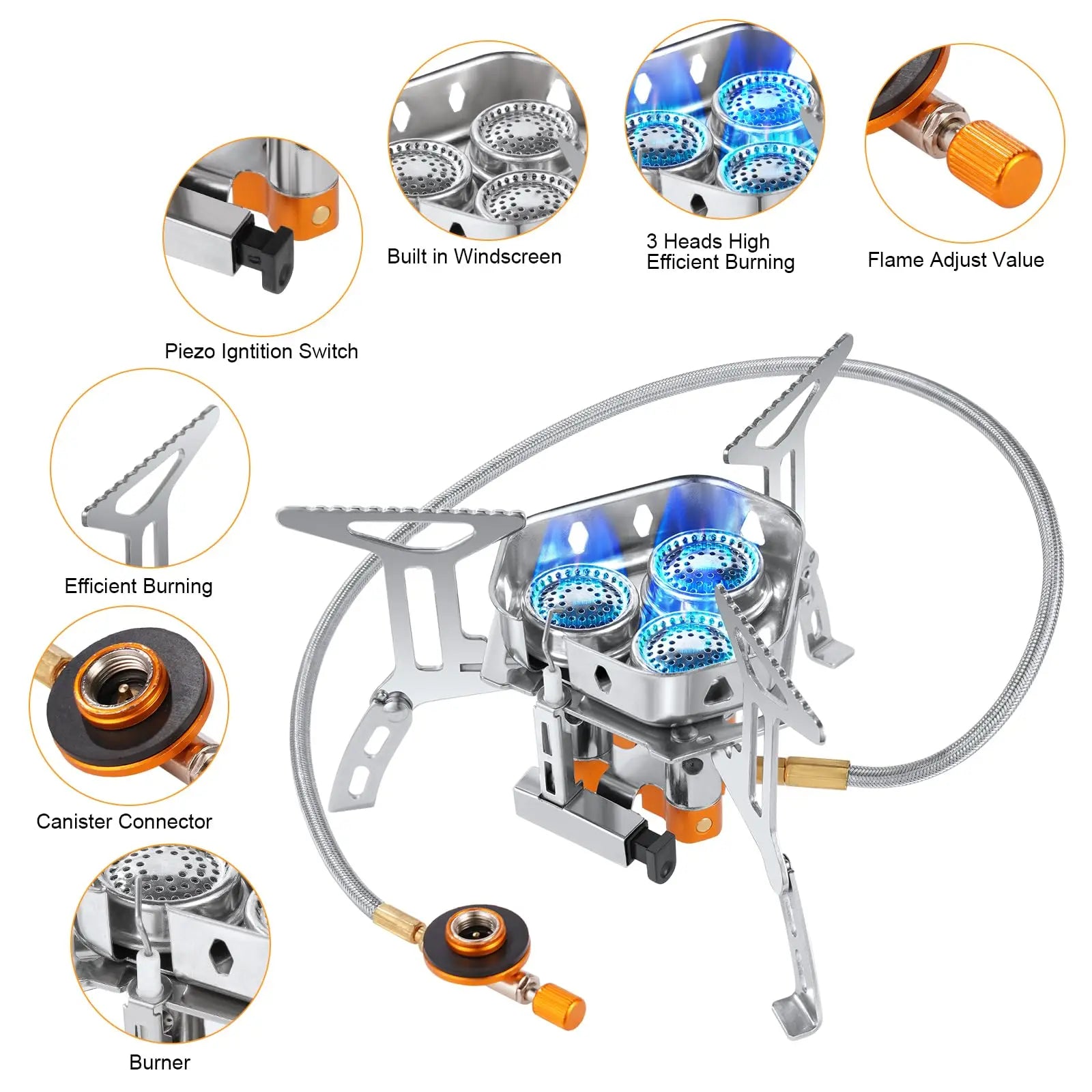 5800W High-Power Camping Gas Stove, Windproof Outdoor Gas Stove, Portable Ultra-Light Windproof Burner, Camping Hiking Gear