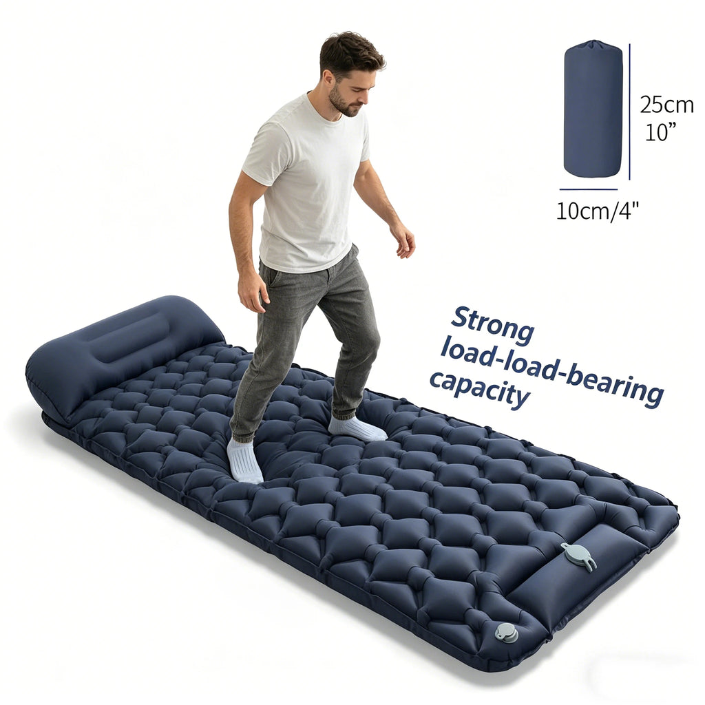 Single Person Inflatable Camping Mattress, 4" Thick Ergonomic Sleeping Pad with Pillow, Portable Air Cushion for Camping, Tent,