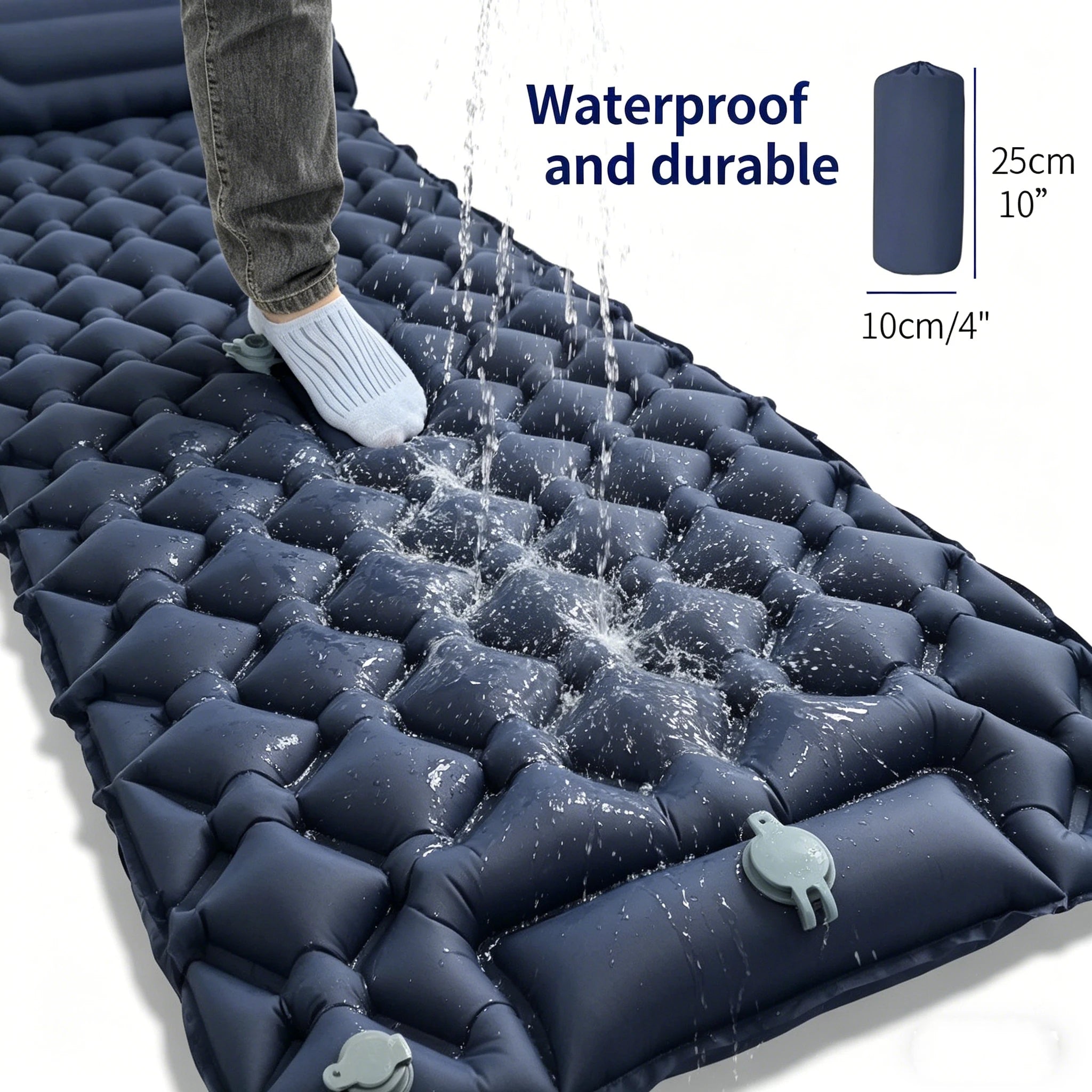 Single Person Inflatable Camping Mattress, 4" Thick Ergonomic Sleeping Pad with Pillow, Portable Air Cushion for Camping, Tent,